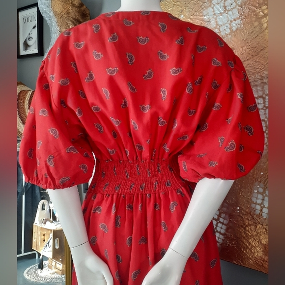 Vintage 1980's Red Paisley Print Midi Dress - Picture 8 of 16